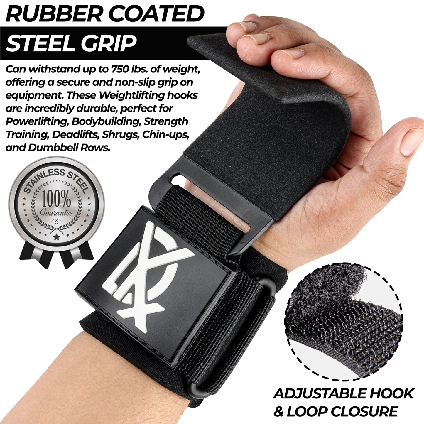 Weightlifting Hook Straps Gym Hooks with Wrist Straps – Weight Lifting Support for Men & Women | DYX