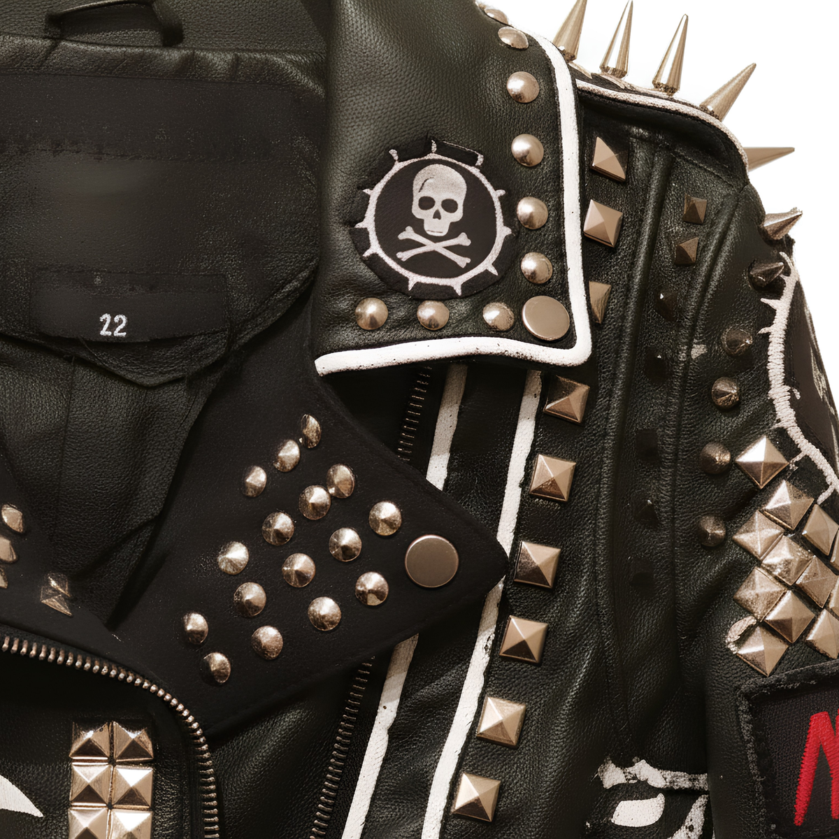 Studded Punk Leather Jacket – Skeleton Graphic Biker Jacket