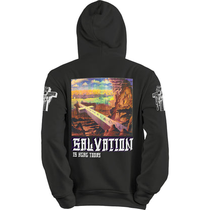 Black Unisex Pullover Hoodie Salvation & Holy Cross Printed Cotton fleece 300GSM