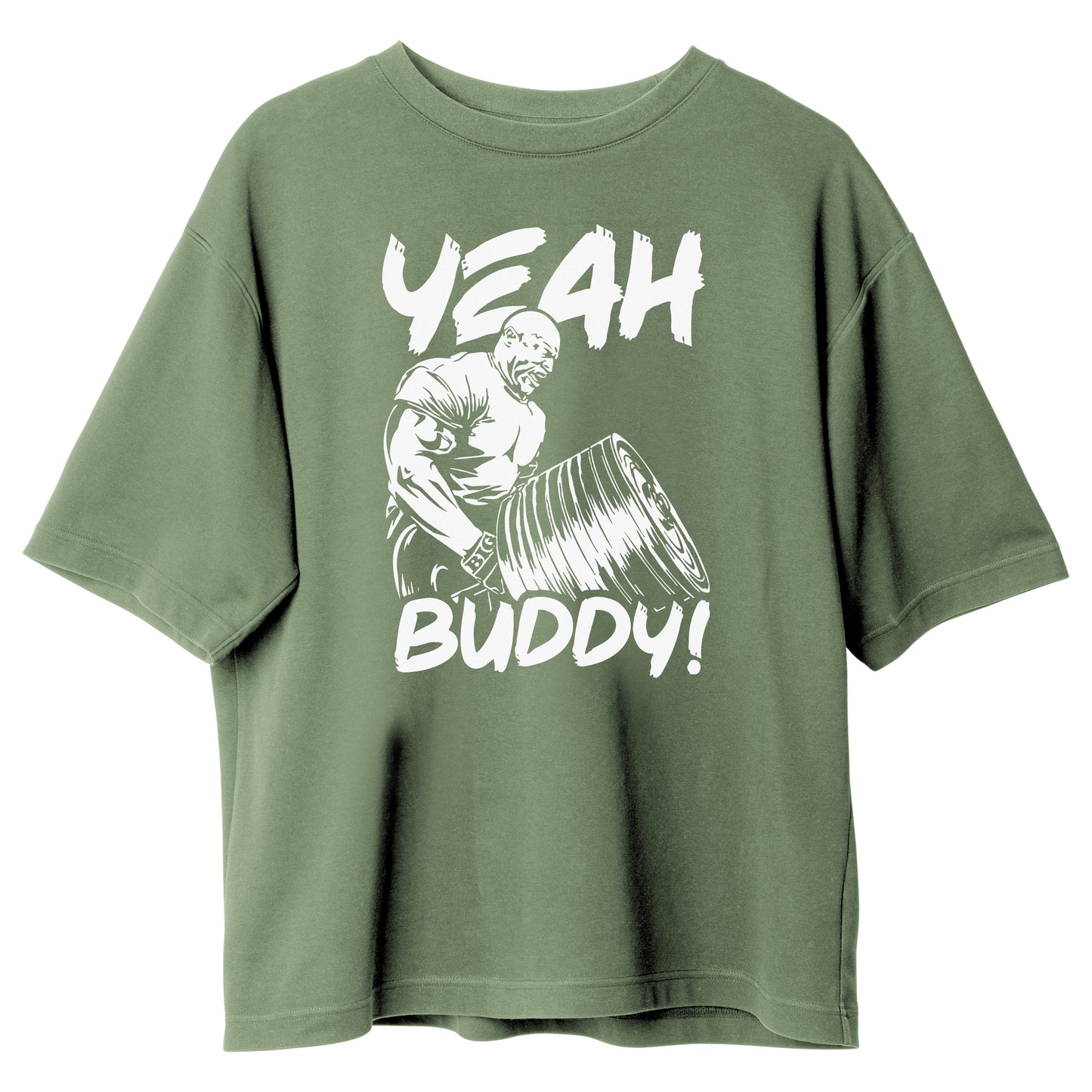 Dynamix Graphic Print "Yeah Buddy" T-Shirt Unisex Slim Fit 100% Cotton Tee For Gym Workout/Causal  Olive Green/Black