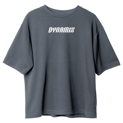 Dynamix Oversized T-Shirt Unisex Gym/Casual Tee 100% Cotton Puff Print Gray/Black