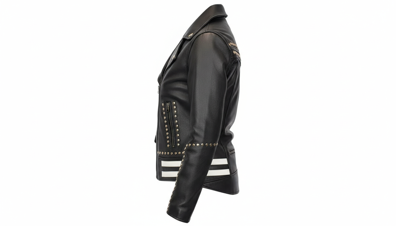 Women’s Black Studded Leather Biker Jacket Motorcycle Punk Rock Moto Coat