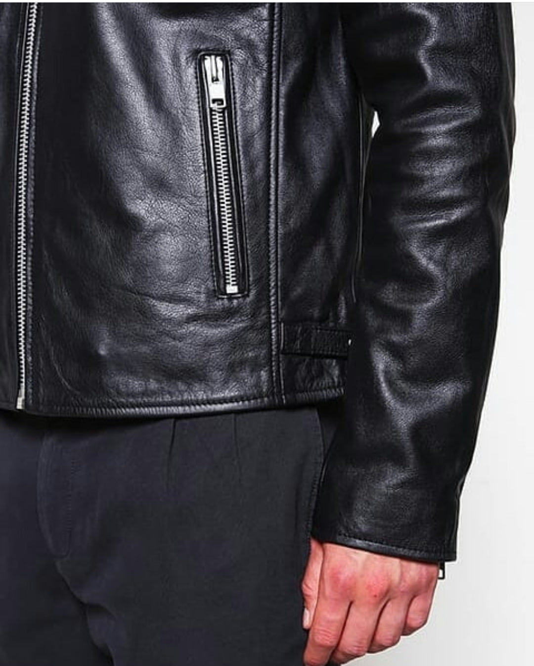 Men's Black Cafe Racer Moto Jacket – Genuine Leather, Adjustable, Custom Fit