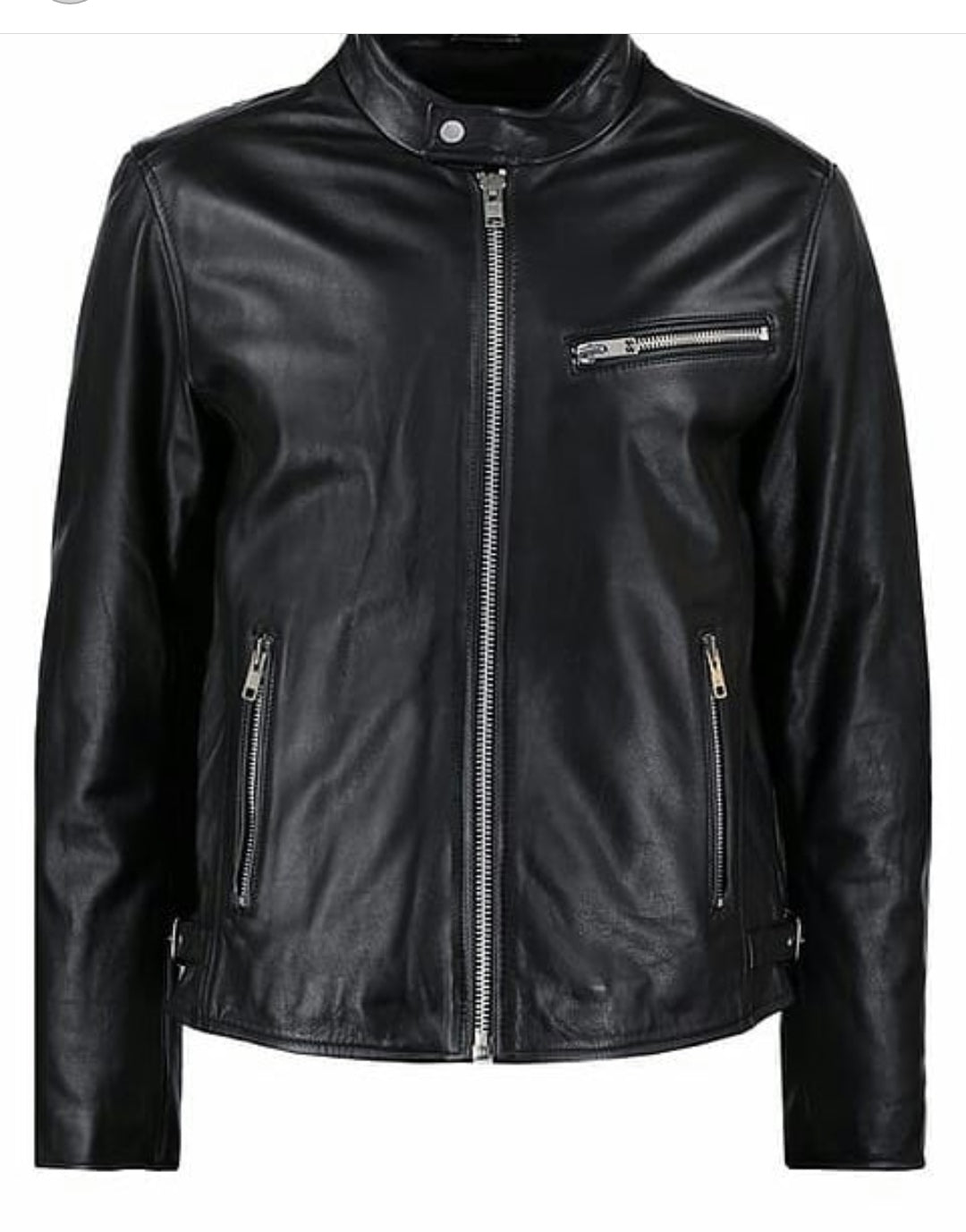 Men's Black Cafe Racer Moto Jacket – Genuine Leather, Adjustable, Custom Fit