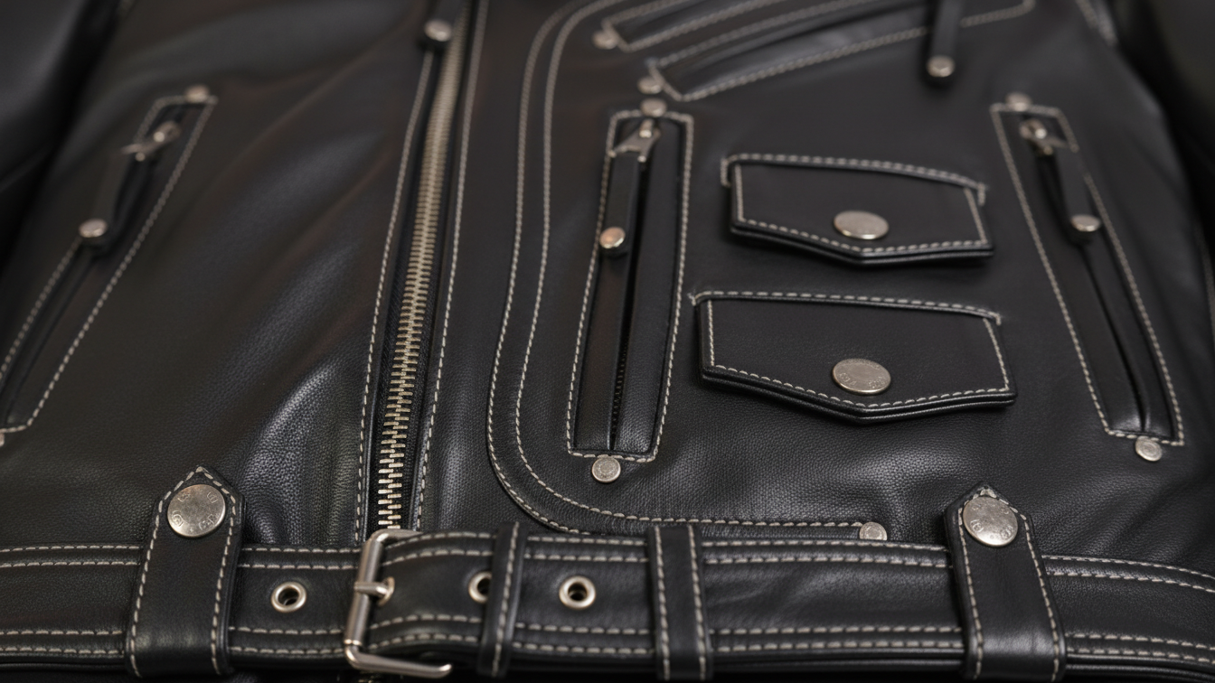 Men’s Genuine Black Leather Biker Jacket Heavy Duty Motorcycle Racing Coat