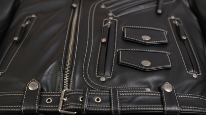 Men’s Genuine Black Leather Biker Jacket Heavy Duty Motorcycle Racing Coat