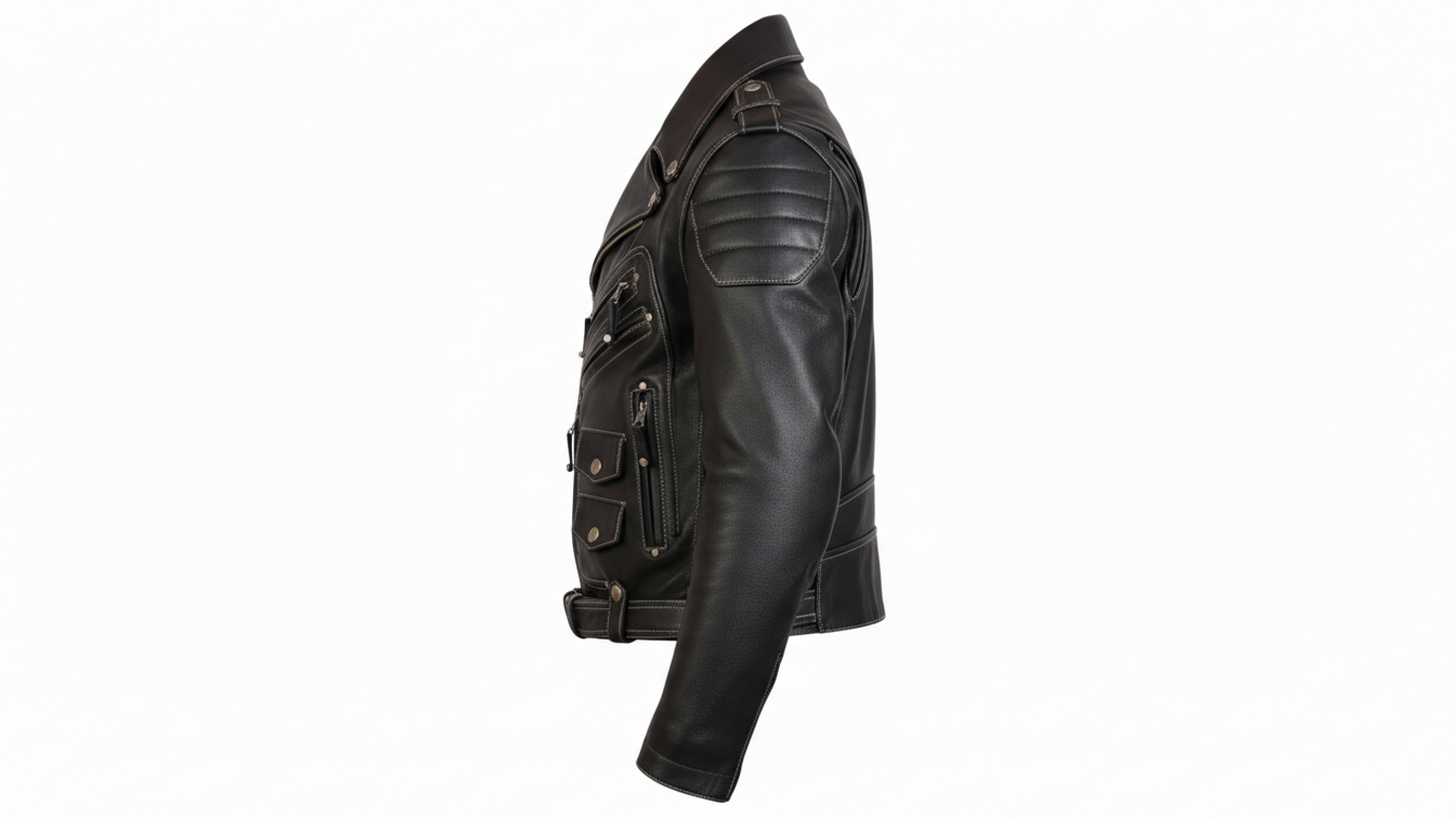 Men’s Genuine Black Leather Biker Jacket Heavy Duty Motorcycle Racing Coat