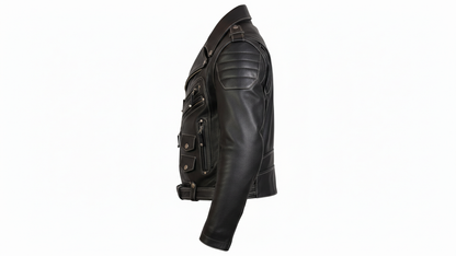 Men’s Genuine Black Leather Biker Jacket Heavy Duty Motorcycle Racing Coat