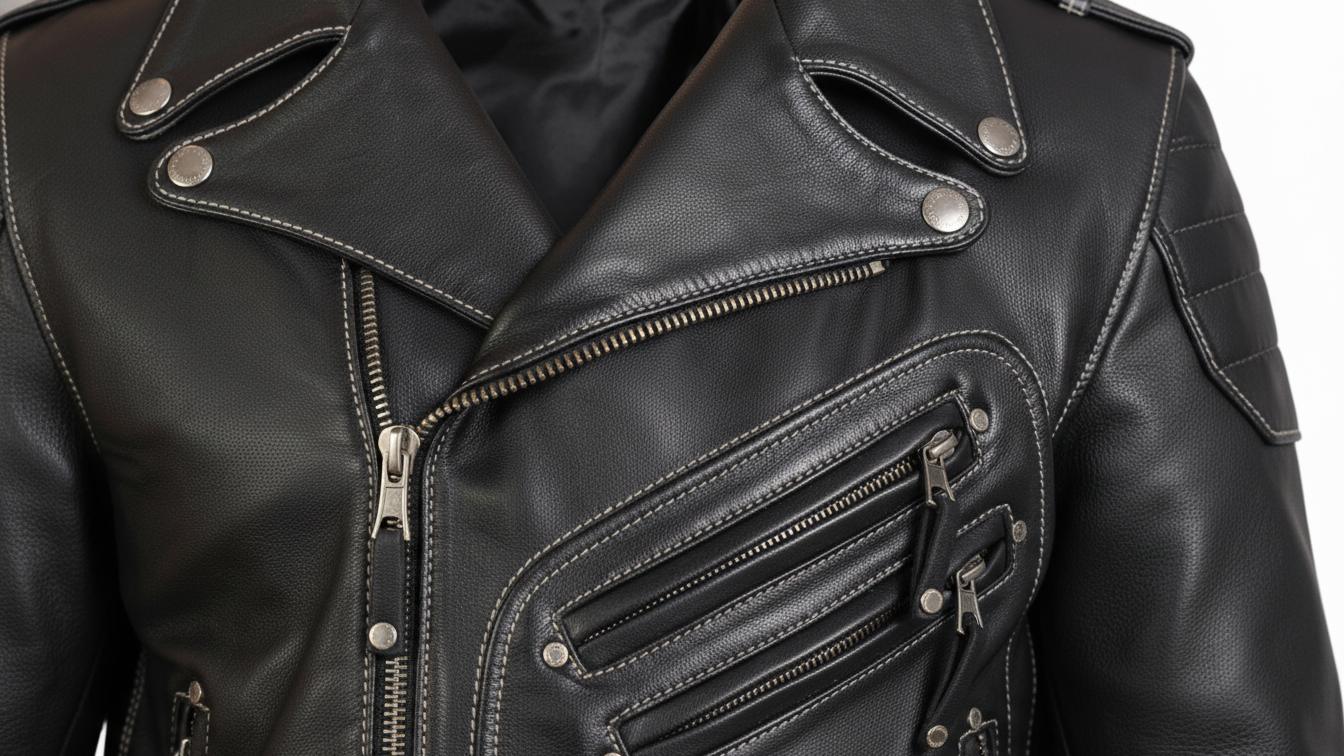 Men’s Genuine Black Leather Biker Jacket Heavy Duty Motorcycle Racing Coat