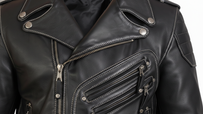 Men’s Genuine Black Leather Biker Jacket Heavy Duty Motorcycle Racing Coat