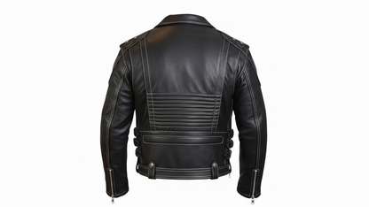 Men’s Genuine Black Leather Biker Jacket Heavy Duty Motorcycle Racing Coat