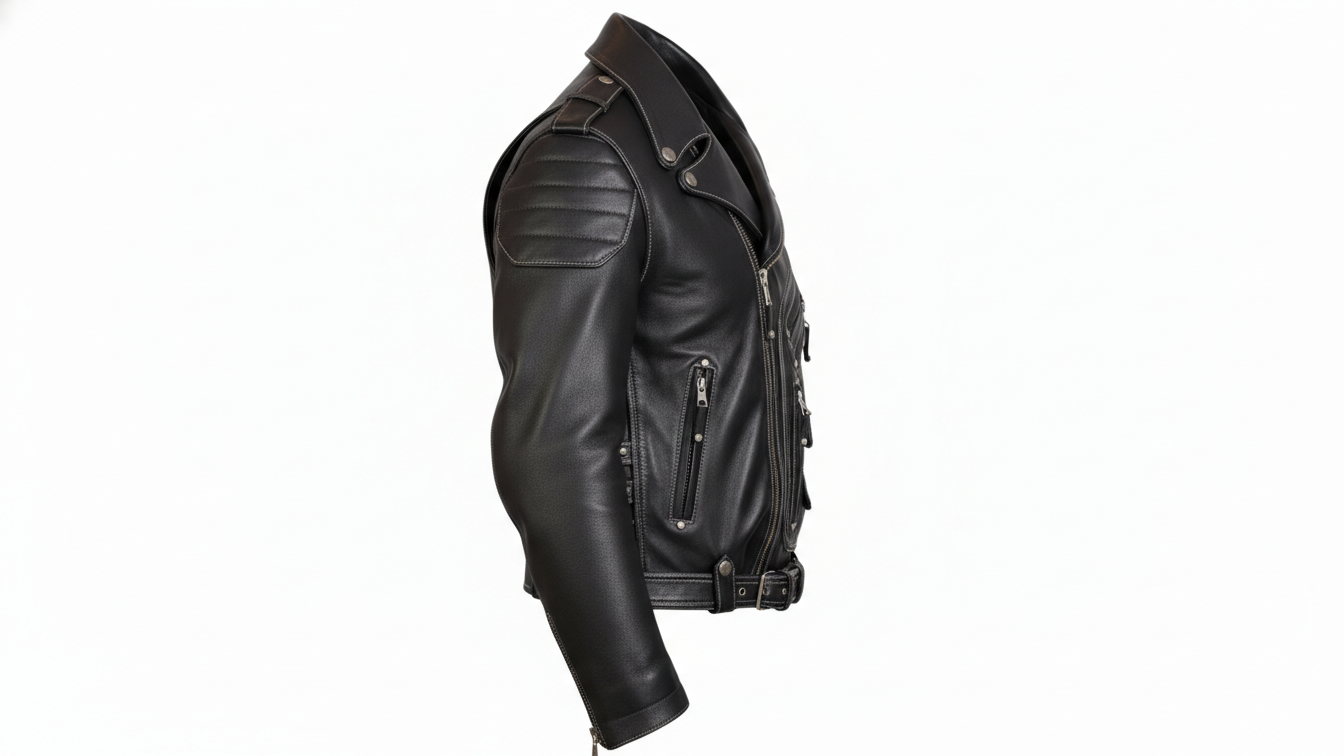 Men’s Genuine Black Leather Biker Jacket Heavy Duty Motorcycle Racing Coat