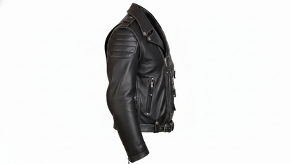 Men’s Genuine Black Leather Biker Jacket Heavy Duty Motorcycle Racing Coat