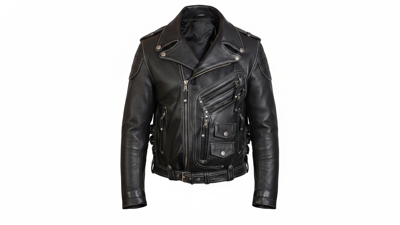 Men’s Genuine Black Leather Biker Jacket Heavy Duty Motorcycle Racing Coat