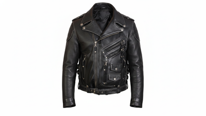 Men’s Genuine Black Leather Biker Jacket Heavy Duty Motorcycle Racing Coat