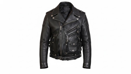 Men’s Genuine Black Leather Biker Jacket Heavy Duty Motorcycle Racing Coat