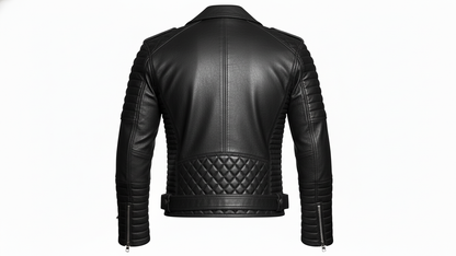Men’s Black Genuine Leather Café Racer Motorcycle Biker Moto Quilted Jacket