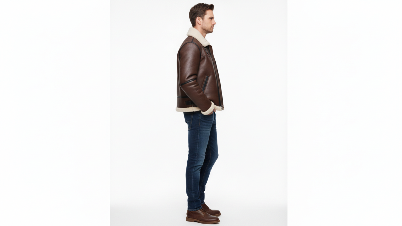 Men’s Genuine Leather Shearling Aviator Jacket B3 Bomber Fur Lined Coat