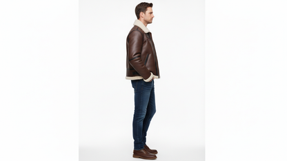 Men’s Genuine Leather Shearling Aviator Jacket B3 Bomber Fur Lined Coat