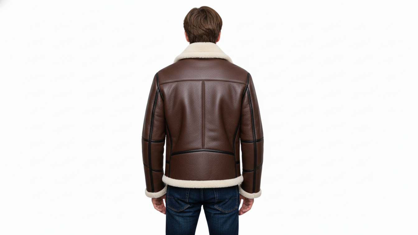 Men’s Genuine Leather Shearling Aviator Jacket B3 Bomber Fur Lined Coat