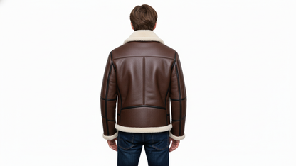 Men’s Genuine Leather Shearling Aviator Jacket B3 Bomber Fur Lined Coat