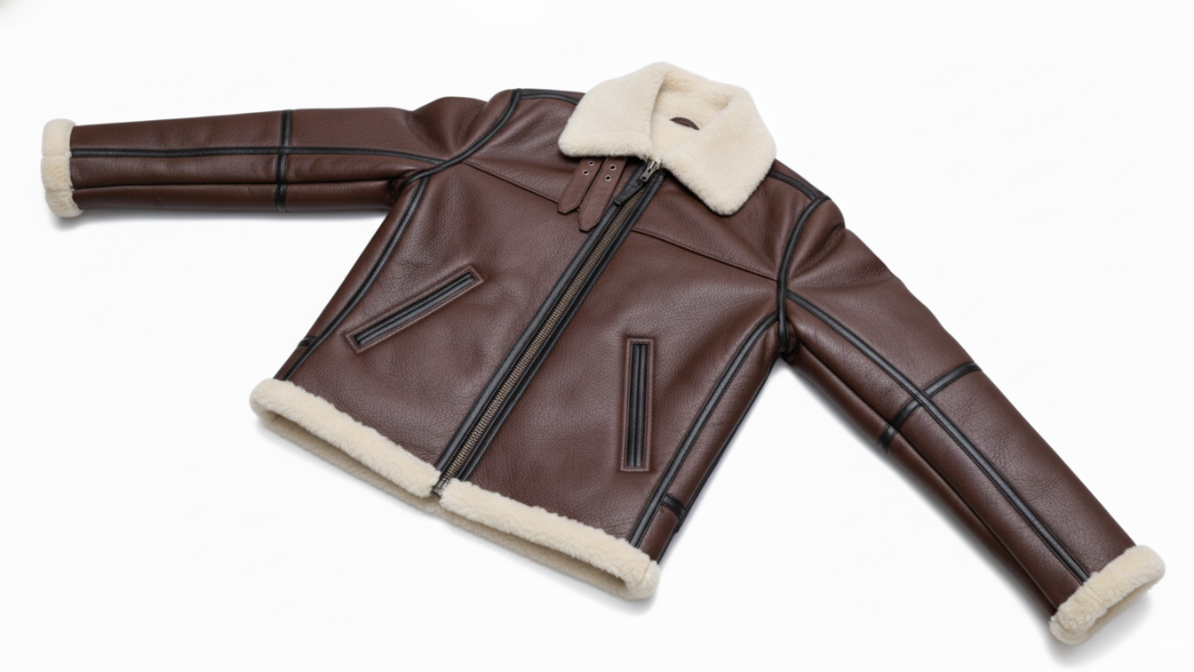 Men’s Genuine Leather Shearling Aviator Jacket B3 Bomber Fur Lined Coat