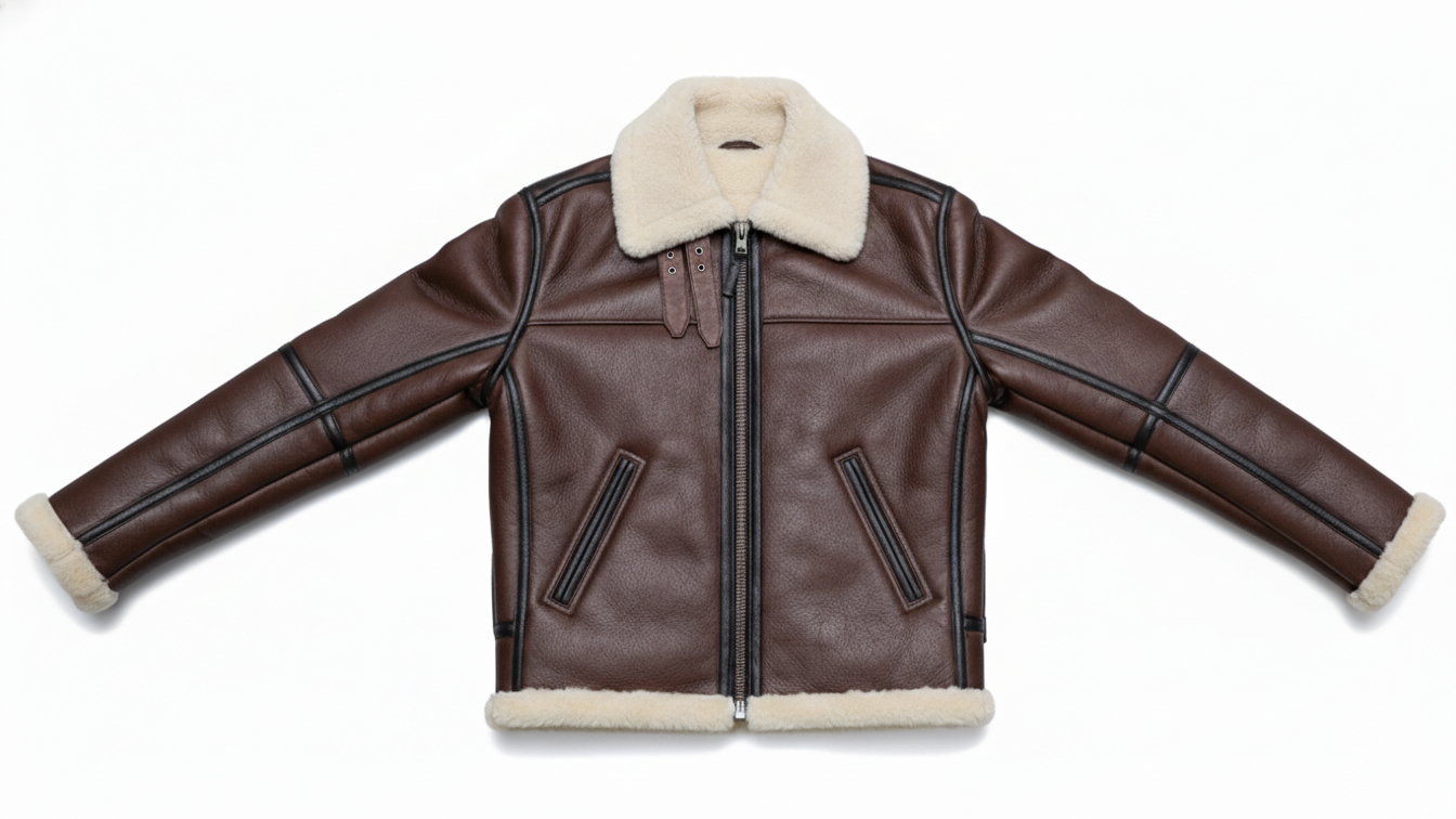 Men’s Genuine Leather Shearling Aviator Jacket B3 Bomber Fur Lined Coat