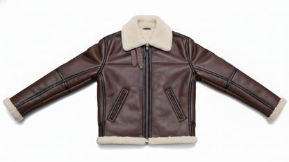 Men’s Genuine Leather Shearling Aviator Jacket B3 Bomber Fur Lined Coat