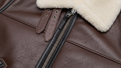 Men’s Genuine Leather Shearling Aviator Jacket B3 Bomber Fur Lined Coat