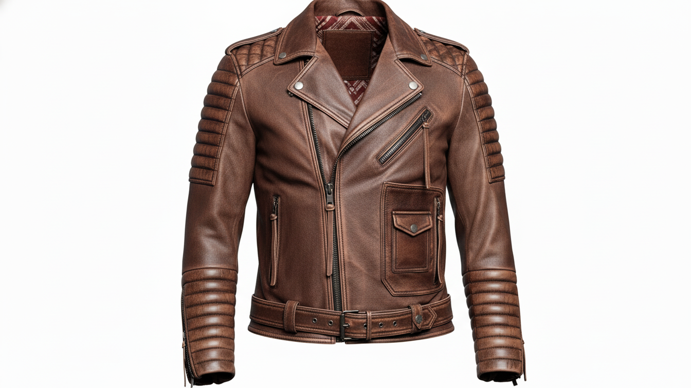 Men’s Brown Genuine Leather Café Racer Motorcycle Biker Moto Quilted Jacket