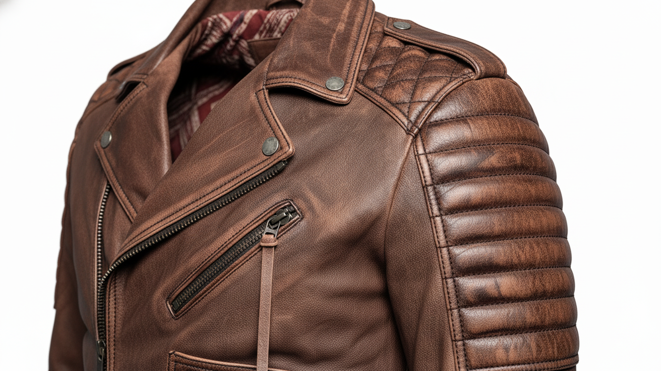 Men’s Brown Genuine Leather Café Racer Motorcycle Biker Moto Quilted Jacket