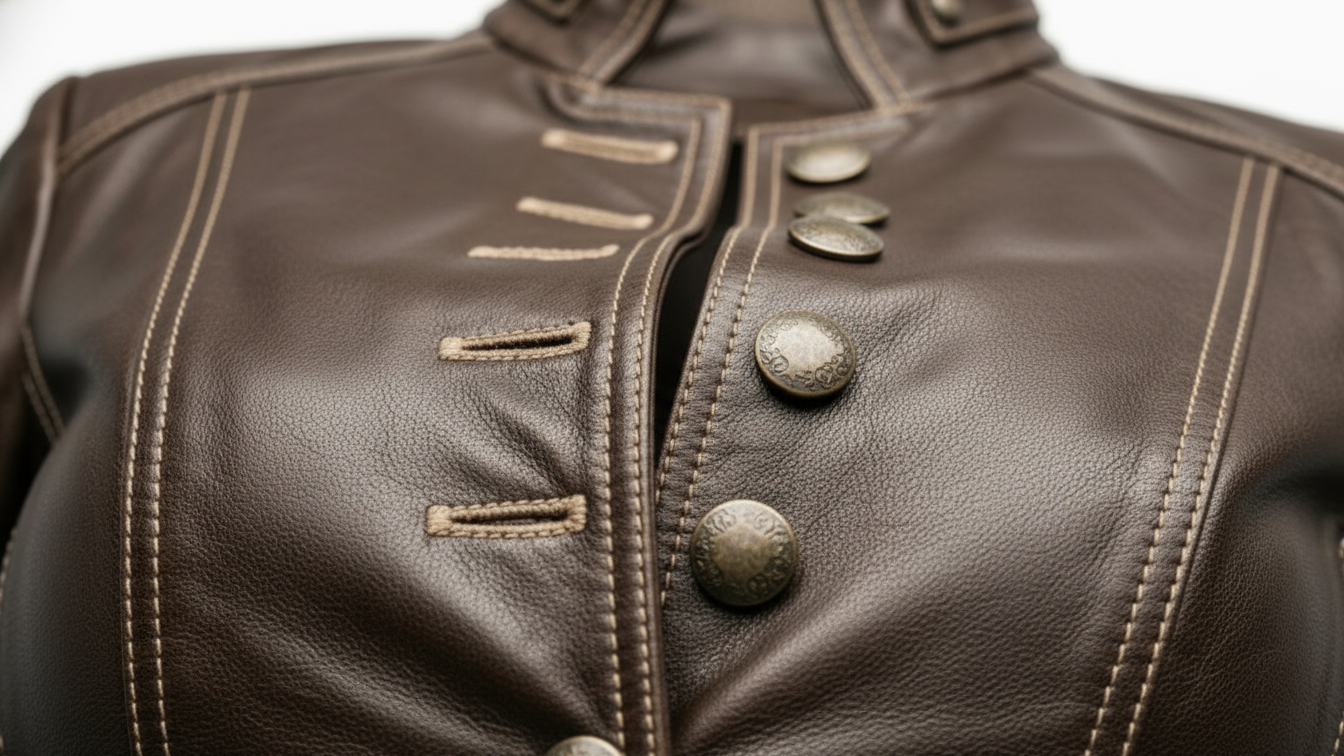 Women Brown Genuine Leather Jacket Slim Fit Button Front Biker Style Coat