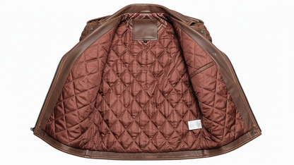 Men’s Brown Genuine Leather Café Racer Motorcycle Biker Moto Quilted Jacket