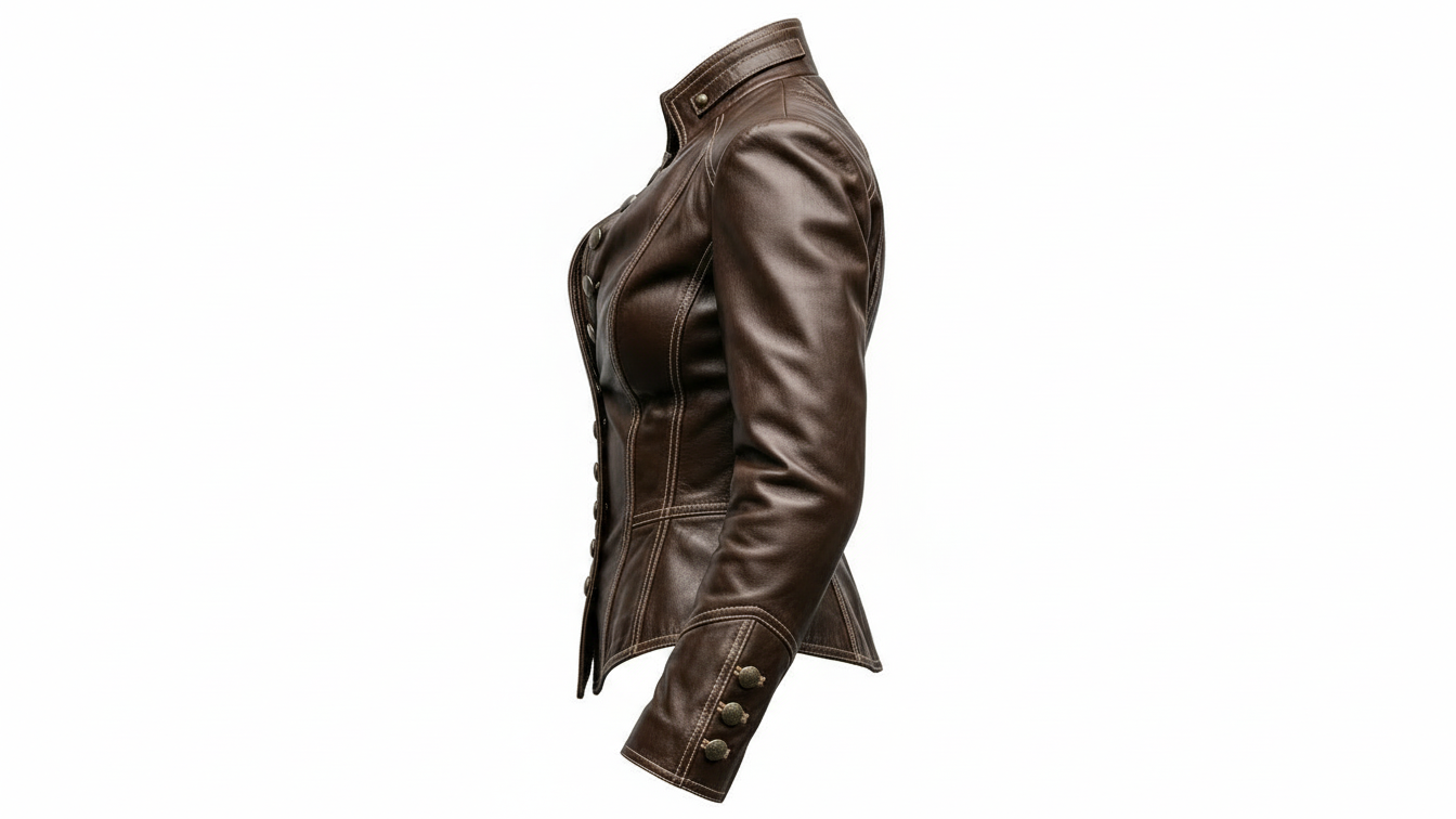 Women Brown Genuine Leather Jacket Slim Fit Button Front Biker Style Coat