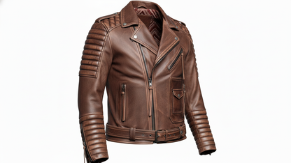 Men’s Brown Genuine Leather Café Racer Motorcycle Biker Moto Quilted Jacket