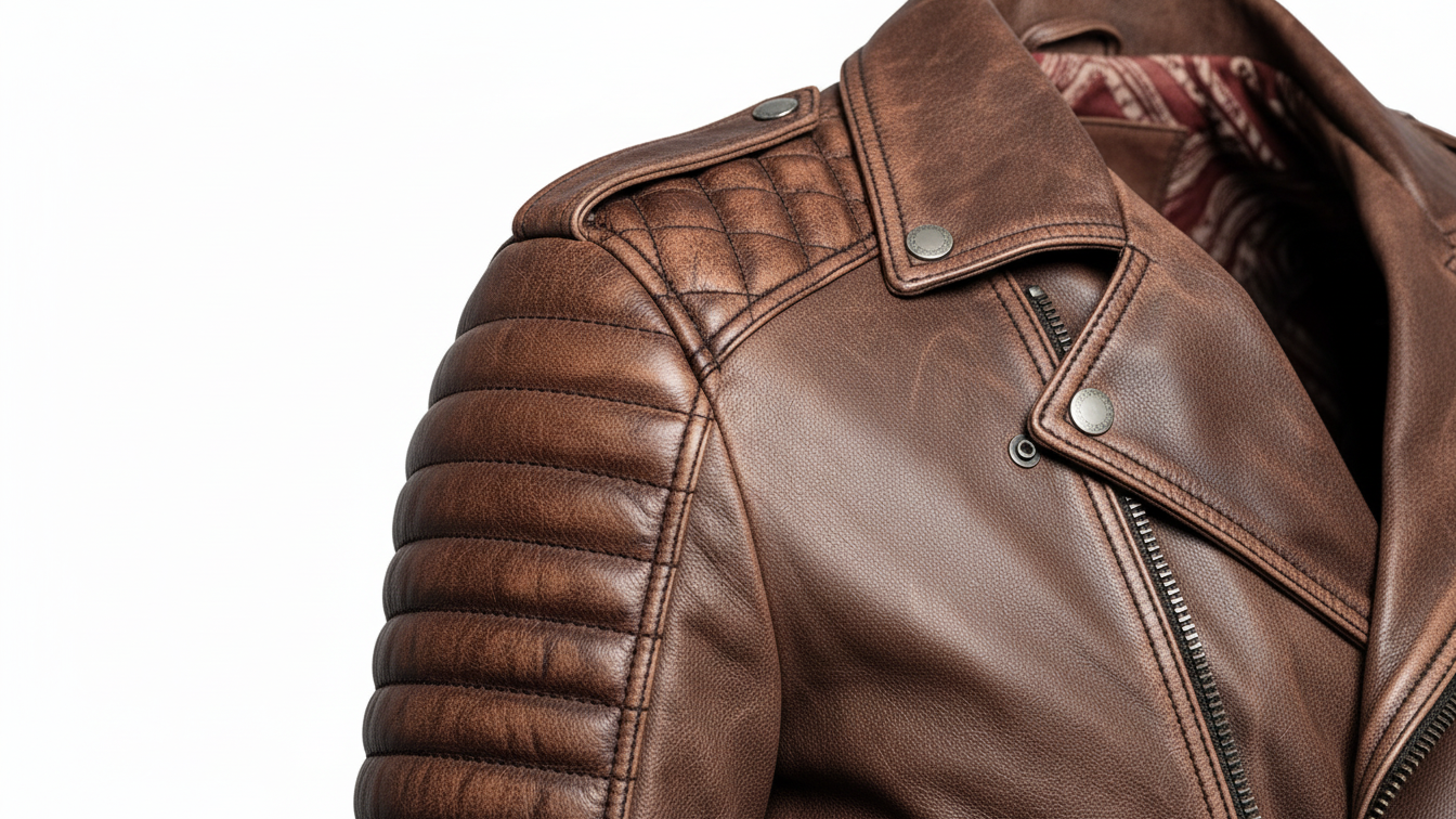 Men’s Brown Genuine Leather Café Racer Motorcycle Biker Moto Quilted Jacket