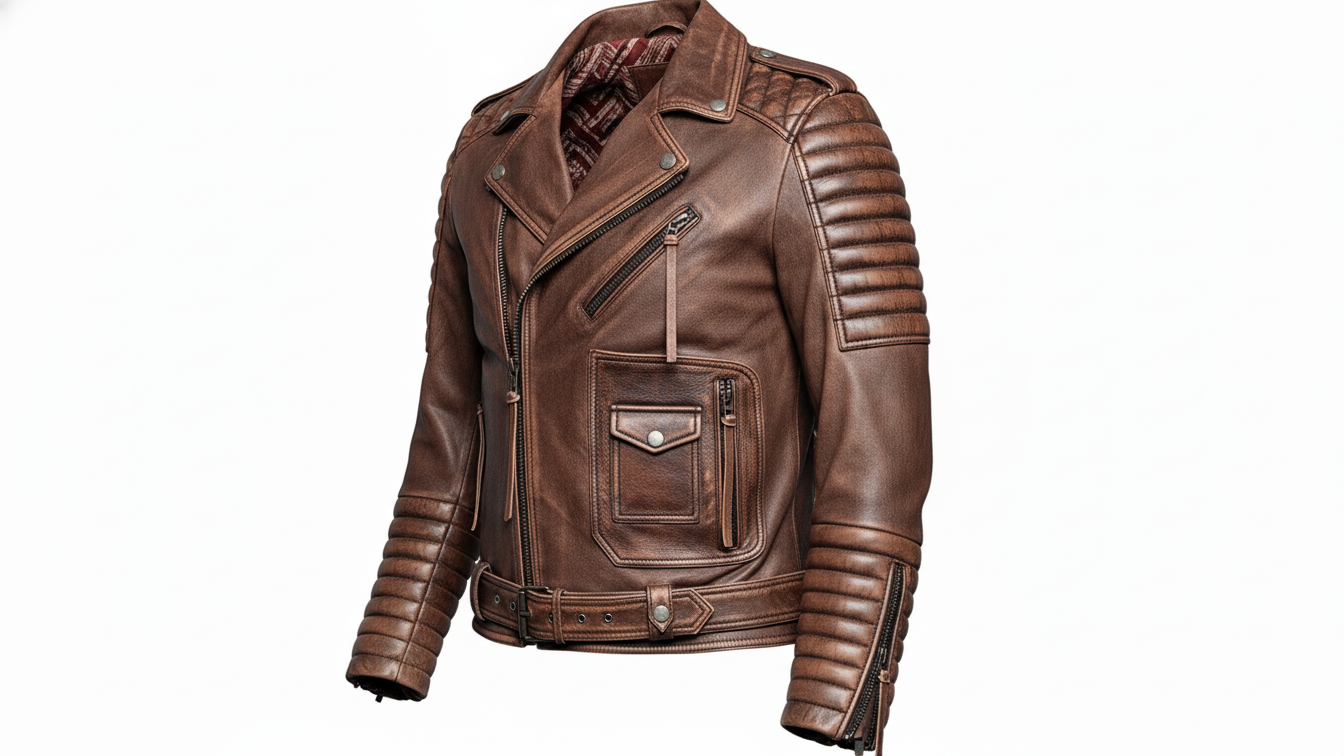 Men’s Brown Genuine Leather Café Racer Motorcycle Biker Moto Quilted Jacket