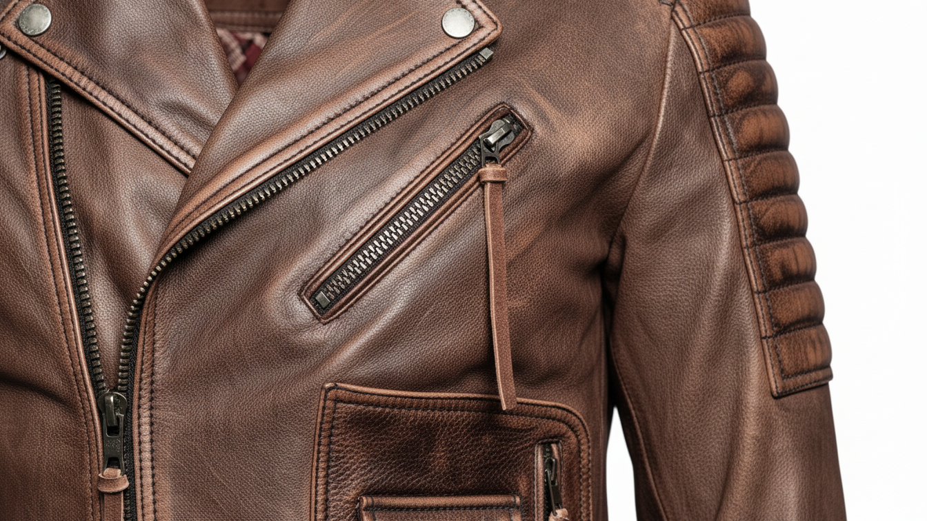 Men’s Brown Genuine Leather Café Racer Motorcycle Biker Moto Quilted Jacket