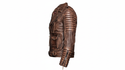 Men’s Brown Genuine Leather Café Racer Motorcycle Biker Moto Quilted Jacket