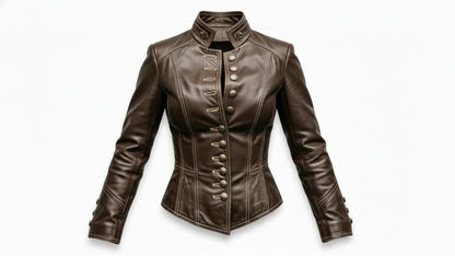 Women Brown Genuine Leather Jacket Slim Fit Button Front Biker Style Coat