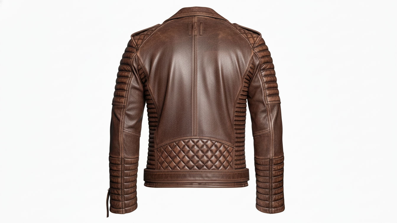 Men’s Brown Genuine Leather Café Racer Motorcycle Biker Moto Quilted Jacket