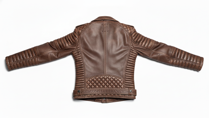 Men’s Brown Genuine Leather Café Racer Motorcycle Biker Moto Quilted Jacket