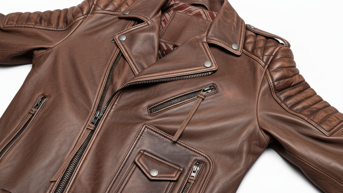 Men’s Brown Genuine Leather Café Racer Motorcycle Biker Moto Quilted Jacket