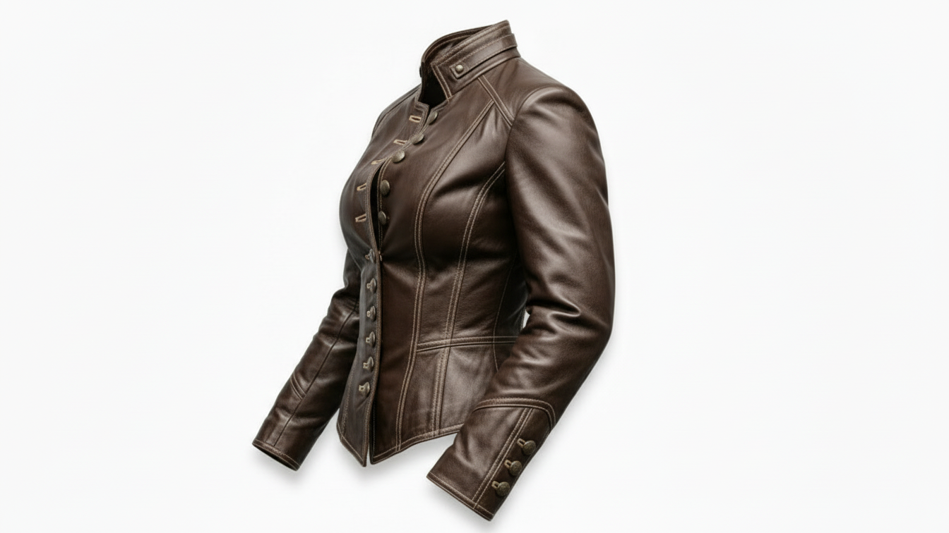 Women Brown Genuine Leather Jacket Slim Fit Button Front Biker Style Coat