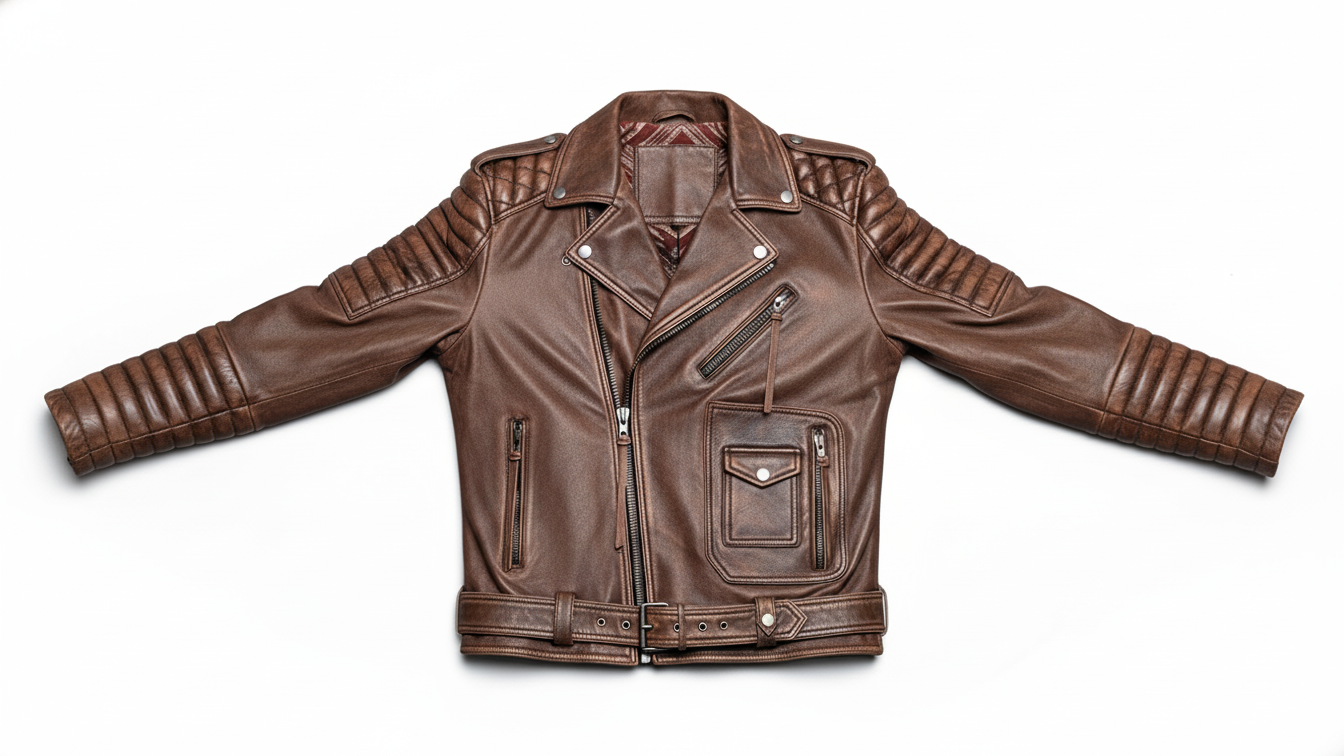 Men’s Brown Genuine Leather Café Racer Motorcycle Biker Moto Quilted Jacket