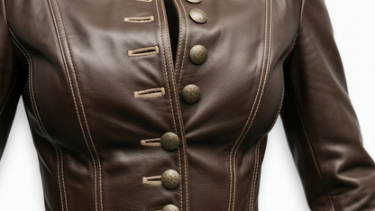 Women Brown Genuine Leather Jacket Slim Fit Button Front Biker Style Coat