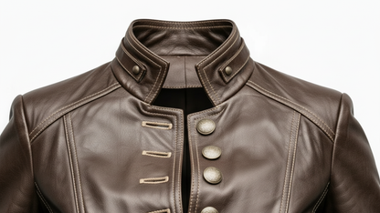 Women Brown Genuine Leather Jacket Slim Fit Button Front Biker Style Coat