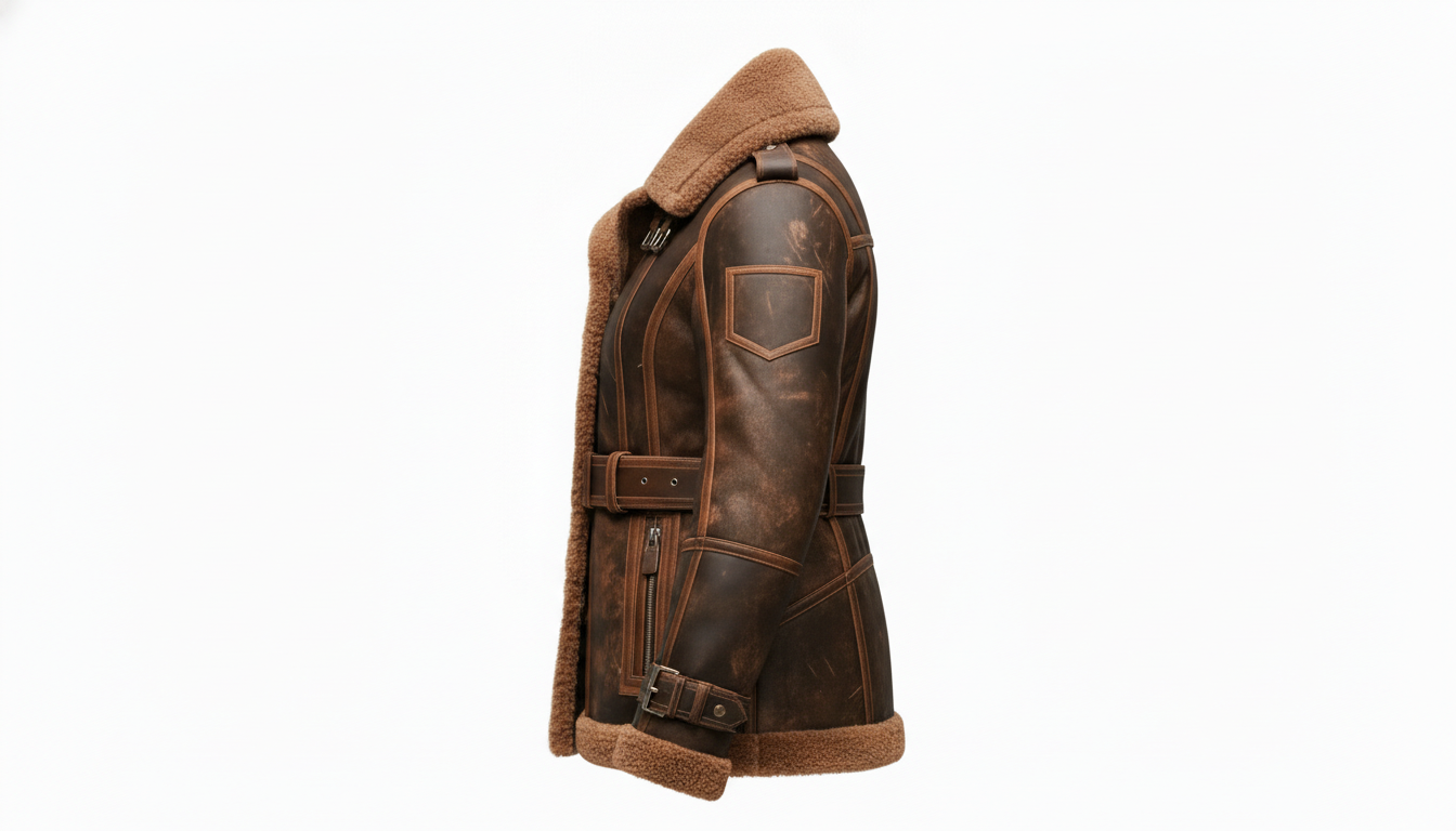 Women's Brown Shearling Leather Aviator Jacket B3 Bomber Real Leather Fur Coat
