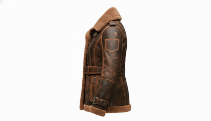 Women's Brown Shearling Leather Aviator Jacket B3 Bomber Real Leather Fur Coat