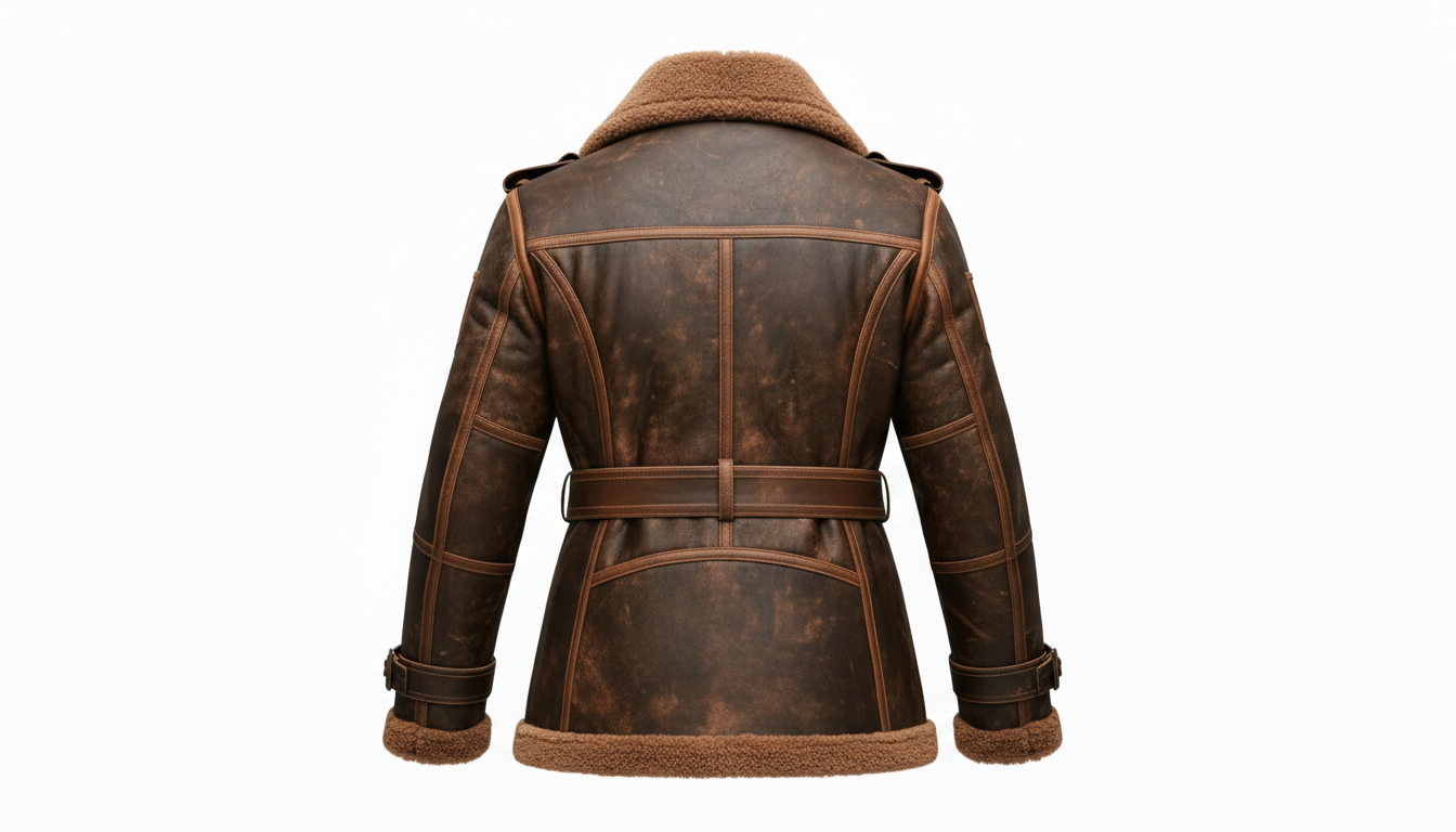 Women's Brown Shearling Leather Aviator Jacket B3 Bomber Real Leather Fur Coat